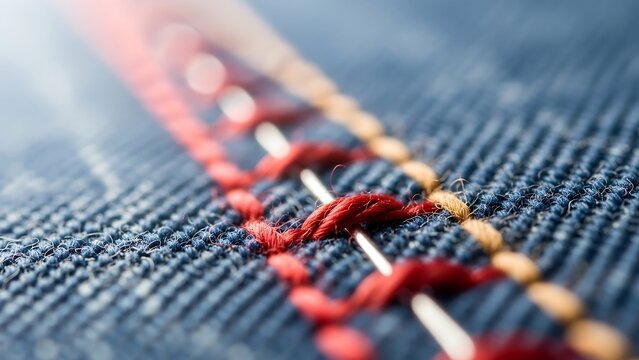 Close-up of sewing threads and needles.