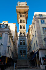 Historic Neo-Gothic Santa Justa Lift in Downtown Lisbon, Portugal