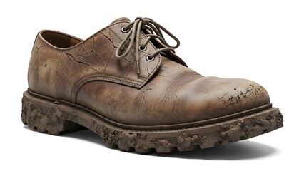 Brown leather lace-up shoe with rugged sole