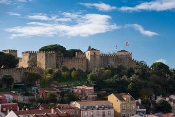 View of Sao Jorge Castle and Lisbon Cityscape from Downtown, Lisbon