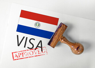 Paraguay Visa Approved with Rubber Stamp and flag
