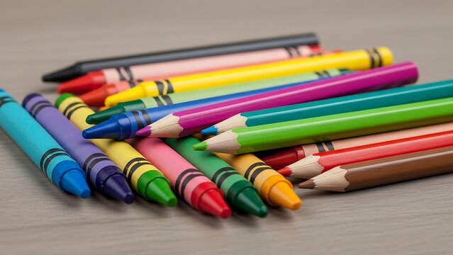 Colorful crayons on a table surface. - Powered by Adobe
