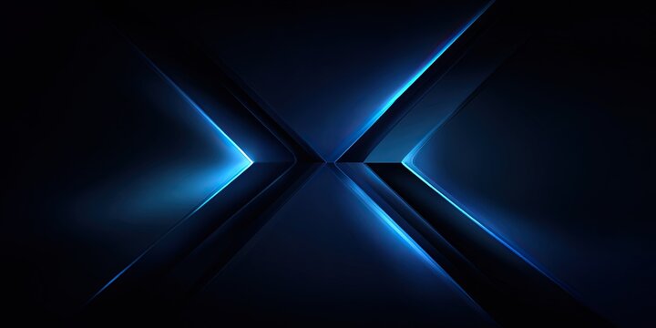 Abstract blue and black geometric design with sharp edges, glowing lines, creating an X shape
