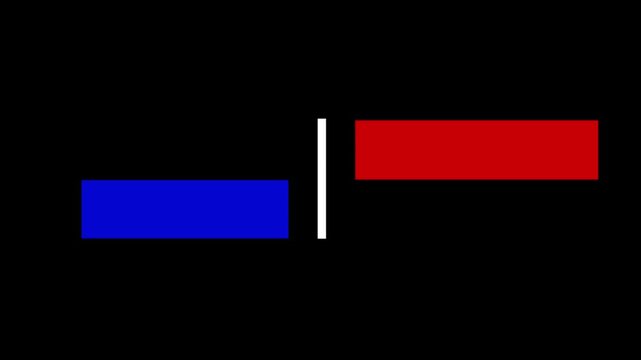 Red and blue split-screen lower third animation with sliding boxes, perfect for versus modes, debates, interviews, or sports subtitles.
