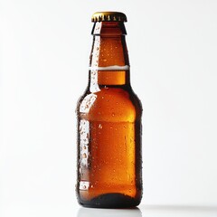 Crafted amber brew in a chilled bottle showcasing refreshing droplets