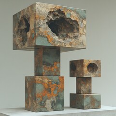 Artistic stone sculptures showcasing unique textures and earthy hues in modern design