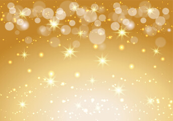 Golden Festive Background with Glowing Starbursts and Bokeh Lights for Holiday Celebration Design