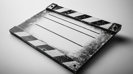 Clapperboard resting on a clean surface ready for film shots