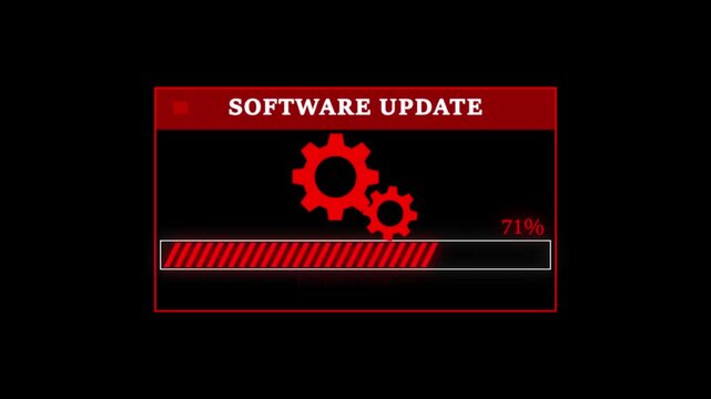Futuristic progress loading software update percent on black Background. software update with a progress bar and a gear icon on its screen. system optimization concept.