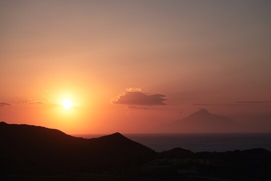 Sun setting over aegean sea from lemnos island