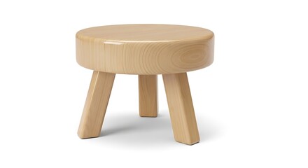 Simple wooden stool with three legs on white background