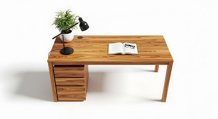 Modern wooden desk with storage and decor