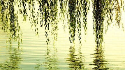 Obraz premium willow. Weeping willow branches dipping into still water, creating ripples. gardening catalogs, home-decor guides, designed for gardening and botanical catalogs, used by cybersecurity analysts.