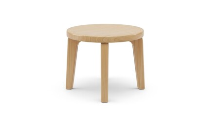 Simple wooden stool with three legs on white background