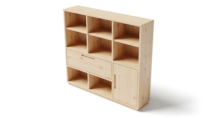 Modern wooden storage unit with shelves and cabinet