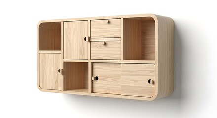 Modern wooden wall mounted storage cabinet with multiple compartments