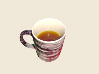 Artistic Ceramic Coffee Mug, brown coffee in mug, brown coffee on isolated background,3d products photography advertising photoshoot of products 