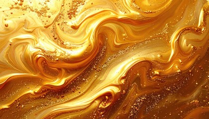 Golden, swirling, fluid abstract with glittery highlights