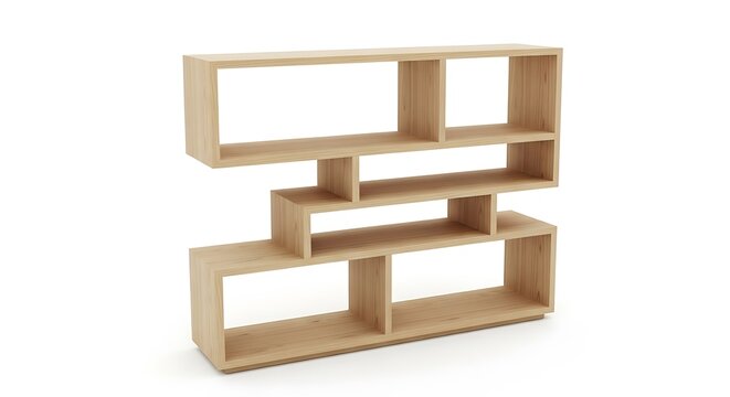 Modern wooden shelves with multiple compartments
