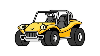 Yellow Cartoon Dune Buggy Vehicle Illustration.