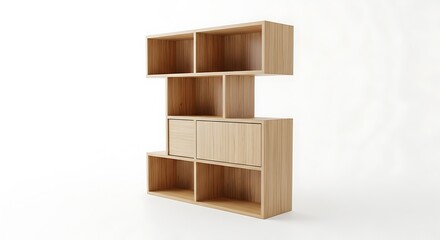 Modern wooden storage shelves with cabinets