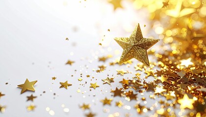 Golden stars scatter across a white surface