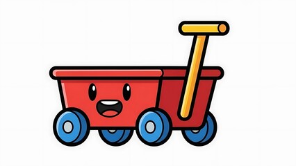 Cartoon Red Wagon with Smiling Face.