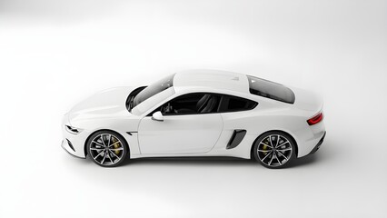 Fototapeta premium Sleek White Modern Sport Coupe Profile View Luxury Performance Car Isolated on White Background Side View of a Premium Sport Sedan in a Studio Setting