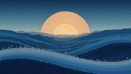 A stacked arc horizon gradient illustration background fading night blue into dawn cream