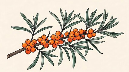 Sea Buckthorn branch with orange berries.