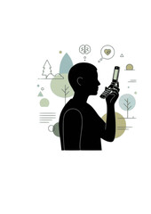 Digital Minimalism Silhouette of Person with Flip Phone for Feature Phone Trend and Mental Health Offline Lifestyle Concept Vector Illustration