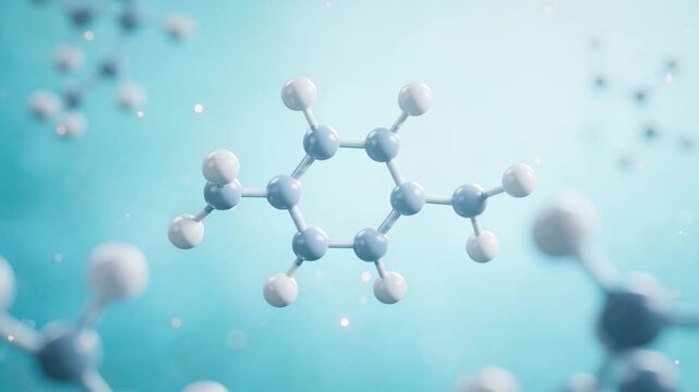 Luxury skincare science visual with Panthenol molecules, aqua tones, glass-like spheres, elegant biotech aesthetic, soothing hydration concept.