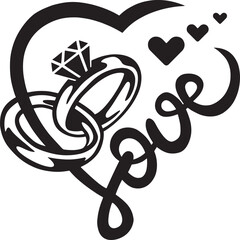 A beautiful illustration of a diamond ring with hearts and love