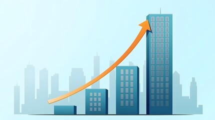 Fototapeta premium Illustration of skyscraper transforming into bar chart, property growth concept