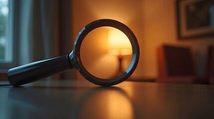 Fototapeta premium Creative design of magnifying glass focusing on glowing apartment