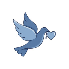 Obraz premium Illustration of a blue dove carrying a heart in its beak, symbolizing peace, love, and hope