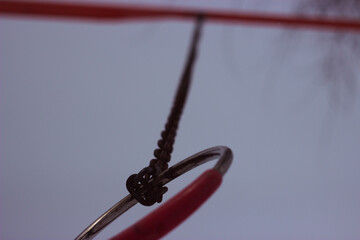 Gymnastic Ring with Rope Outdoors in Winter, Fitness Detail