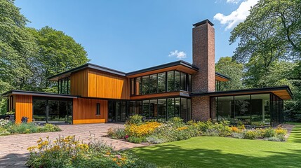 Modern home with a blend of architectural styles.  Spacious layout and natural light fill the living areas.  Exterior features a combination of wood and brick