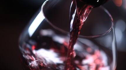 goblet. Wine pouring into a glass from above, rich burgundy liquid with motion. bar promotions, beverage menus, designed for product packaging and bar promotions, elevates brand perception.