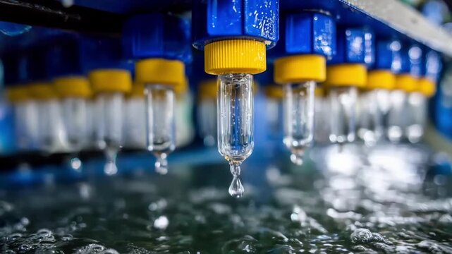 Medium shot of a membrane filtration unit processing industrial wastewater showcasing clean clear liquid flowing through advanced semipermeable filters for toxin removal.