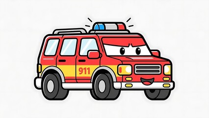 Cartoon Fire Engine Vehicle Illustration Emergency.