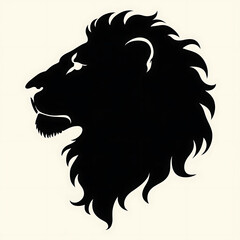 A striking black silhouette of a lion head with a full mane white