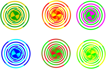 Multicolor abstract concentric circles isolated on real transparent background for design