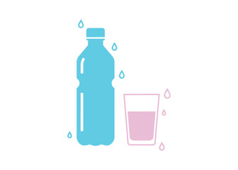 Water Bottle and Glass with Droplets in a Colorful Icon Set. Outline and Solid Symbols for Clean Water and Staying Hydrated. Stroke is Editable. Isolated Vector Illustration.