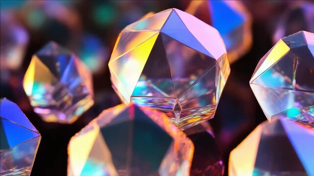 Pile of multicolored crystal gems with vibrant rainbow colors and reflections.