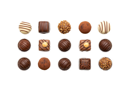 Assorted gourmet dark and milk chocolate pralines png on transparent background