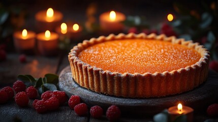 Warm, golden tart, bathed in candlelight