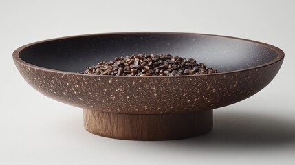 Wooden bowl filled with coffee beans