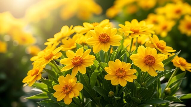 Vibrant yellow flowers in full bloom. - Powered by Adobe