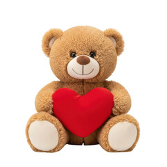 Fototapeta premium Teddy bear holding red heart isolated on transparent background